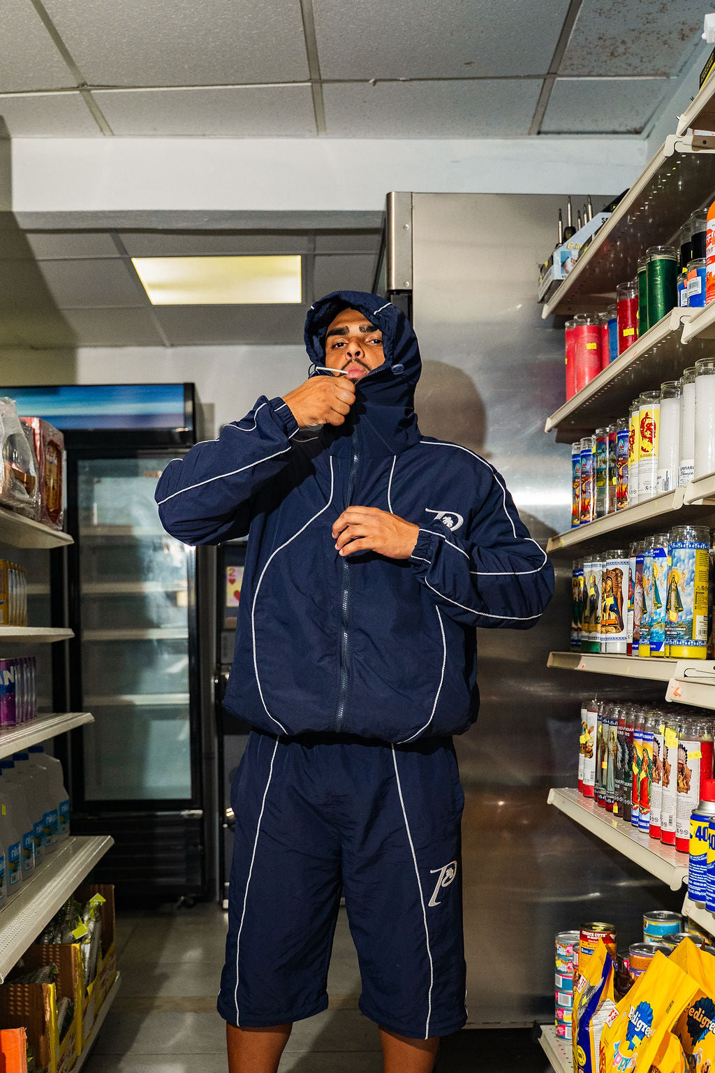 "GOLDEN P" Reflective navy blue jacket
