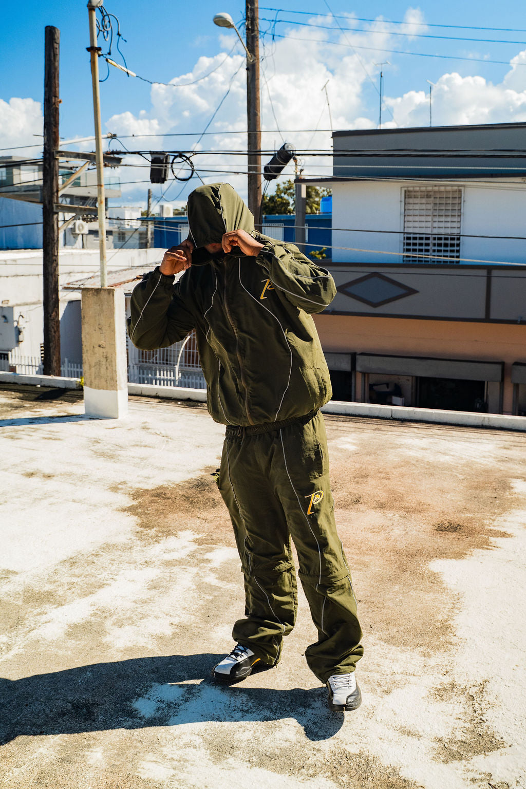 "GOLDEN P" Reflective green olive jacket